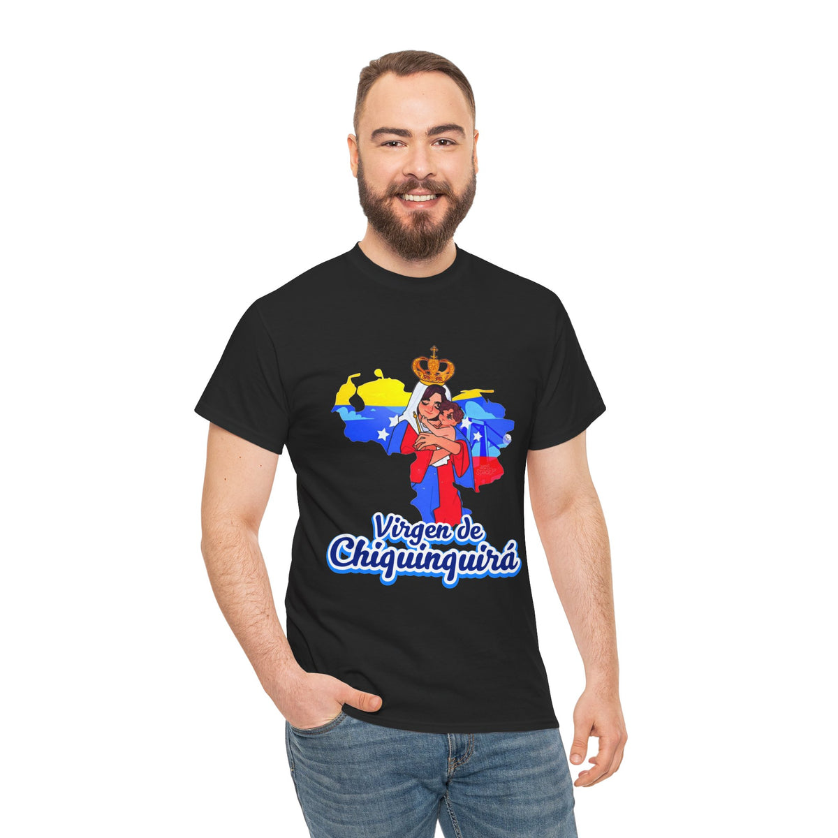 Virgen de Chiquinquirá T-Shirt — Marian Devotion Tee with Venezuelan Flag Art