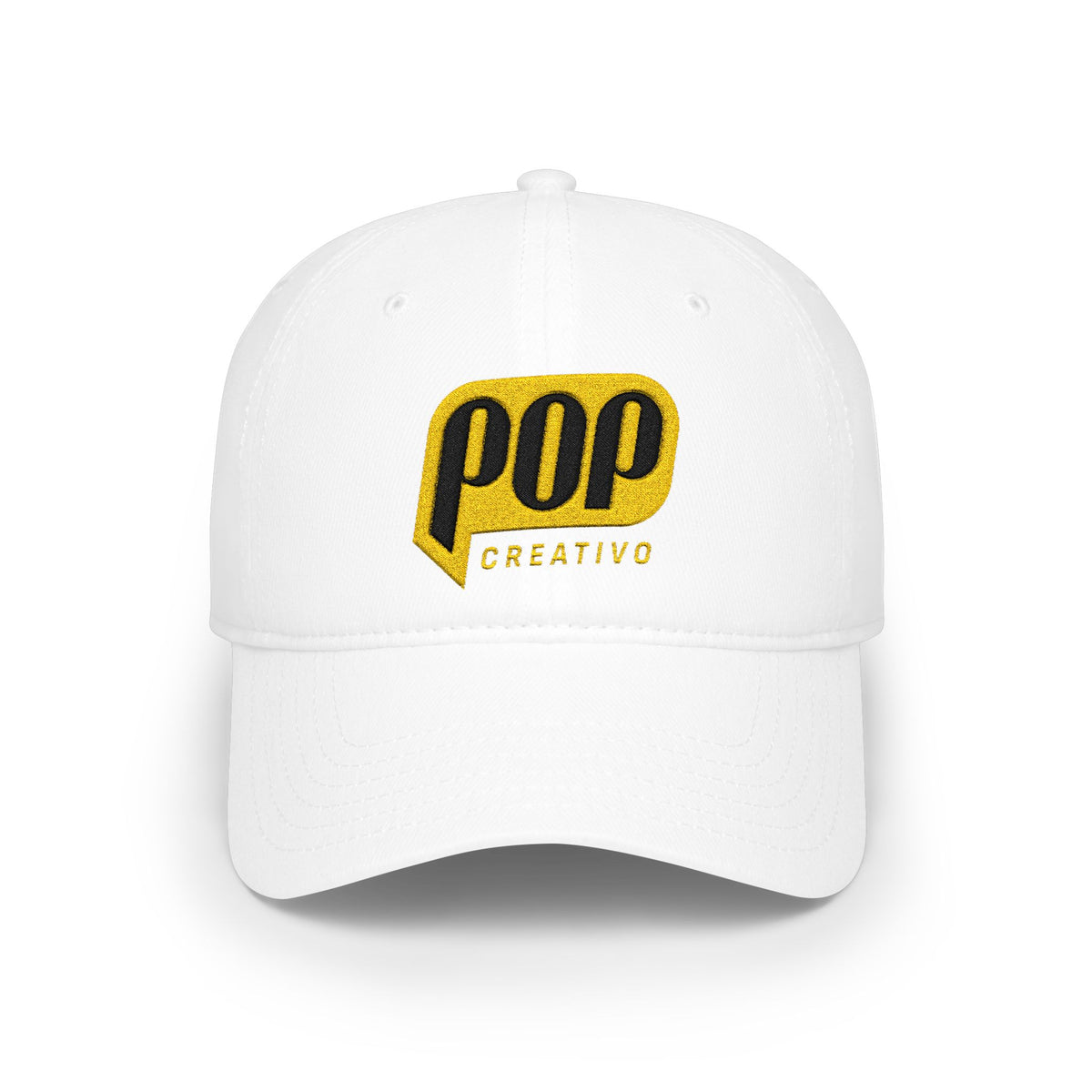 Pop Creativo Embroidered Baseball Cap — Retro Yellow Logo Low-Profile Hat