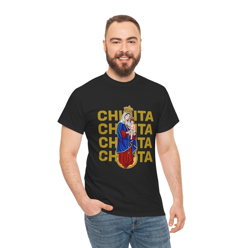 Virgin Mary Religious Tee — "Chinita" Repeat Retro Devotional T-Shirt