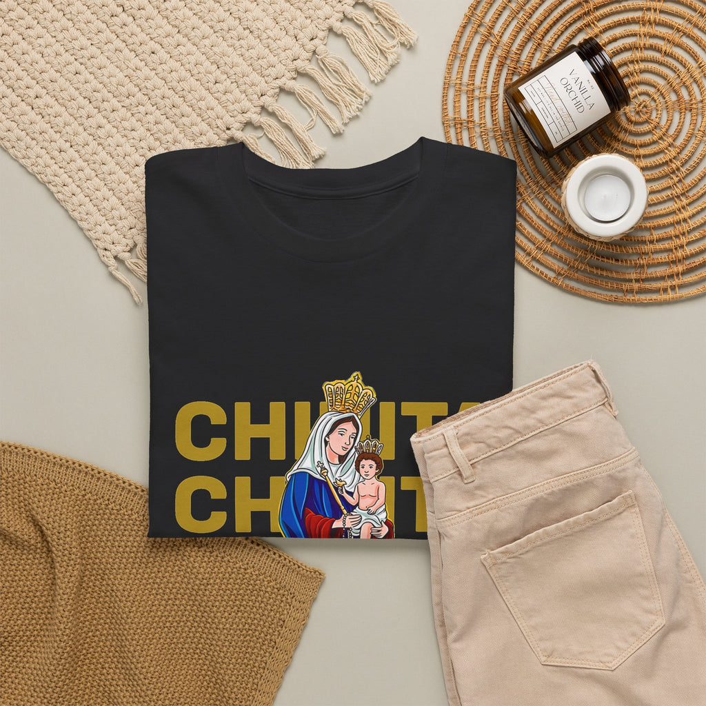Virgin Mary Religious Tee — "Chinita" Repeat Retro Devotional T-Shirt