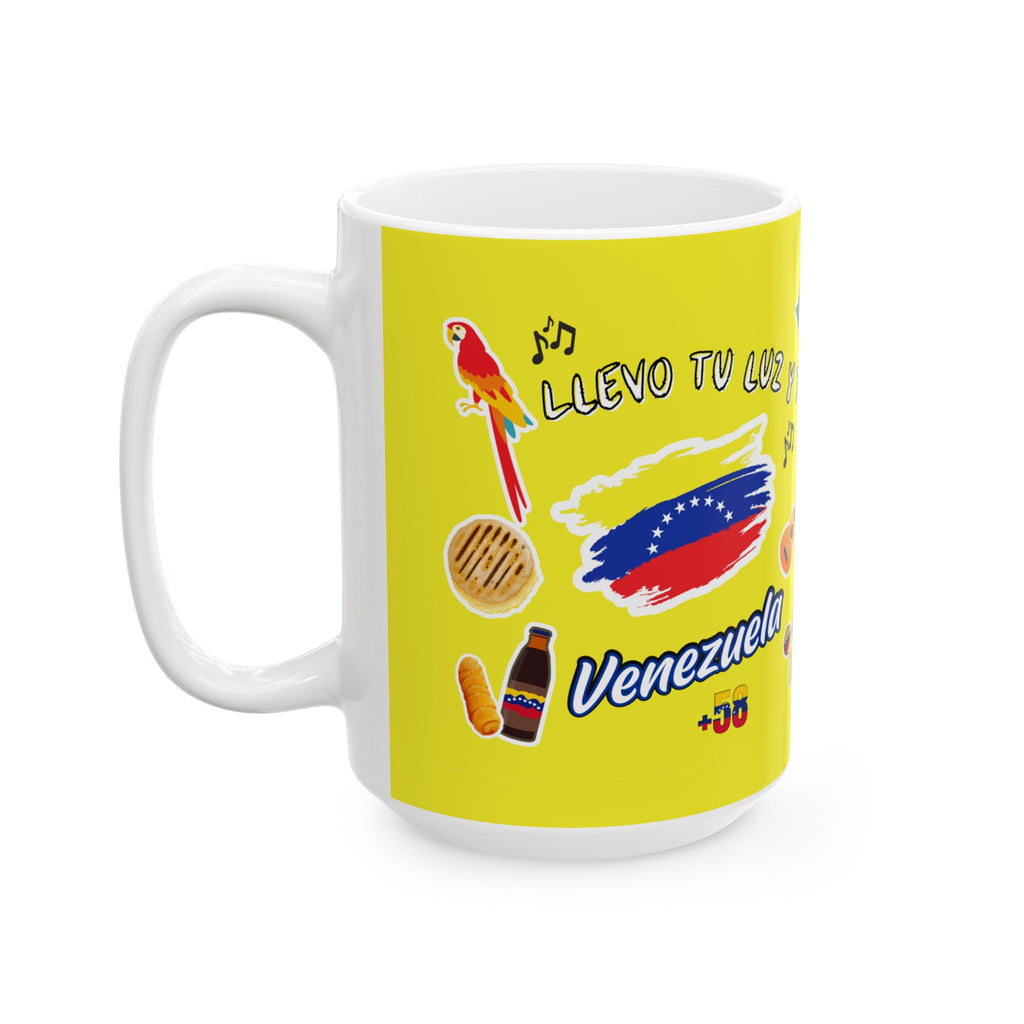 Venezuela Sticker Collage Ceramic Mug — Yellow 11oz/15oz Coffee Cup