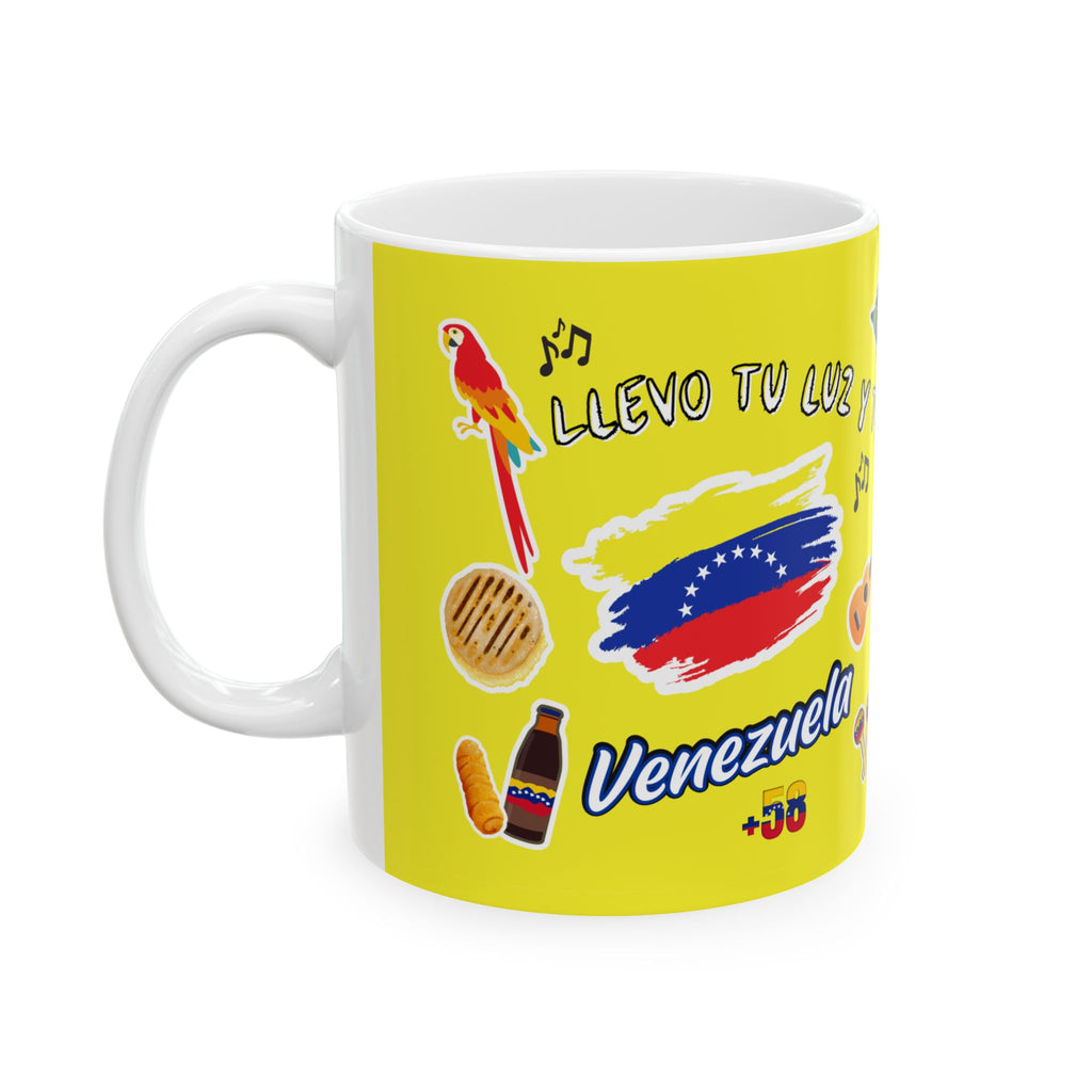 Venezuela Sticker Collage Ceramic Mug — Yellow 11oz/15oz Coffee Cup