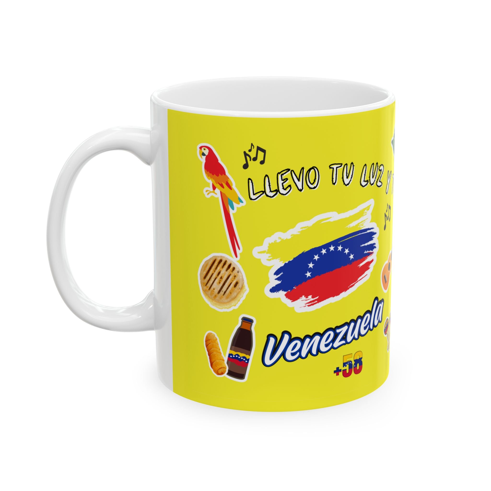 Venezuela Sticker Collage Ceramic Mug — Yellow 11oz/15oz Coffee Cup