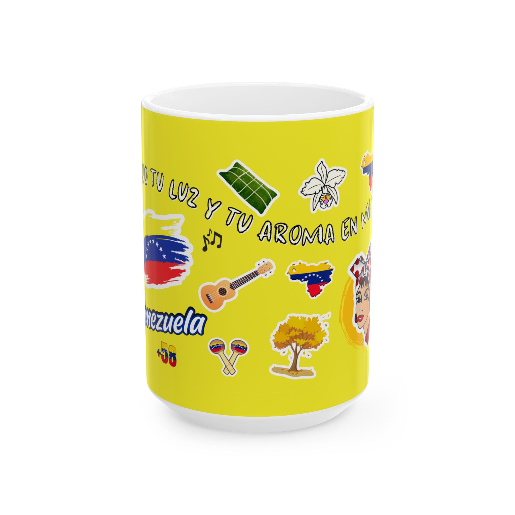 Venezuela Sticker Collage Ceramic Mug — Yellow 11oz/15oz Coffee Cup