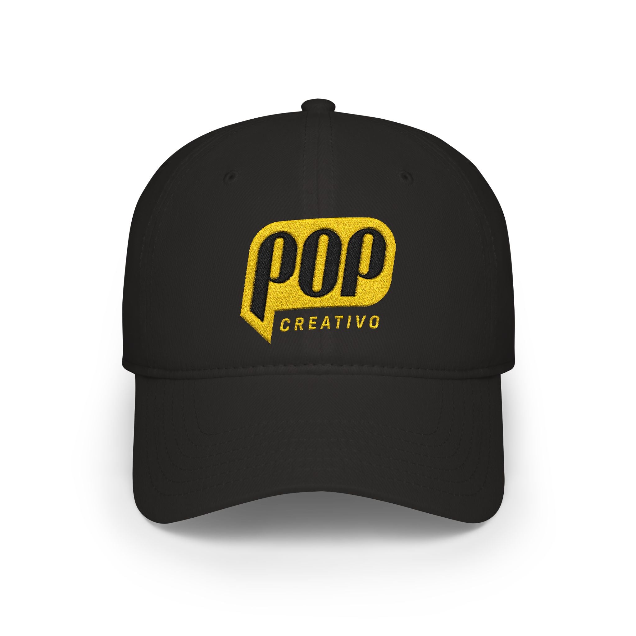 Pop Creativo Embroidered Baseball Cap — Retro Yellow Logo Low-Profile Hat