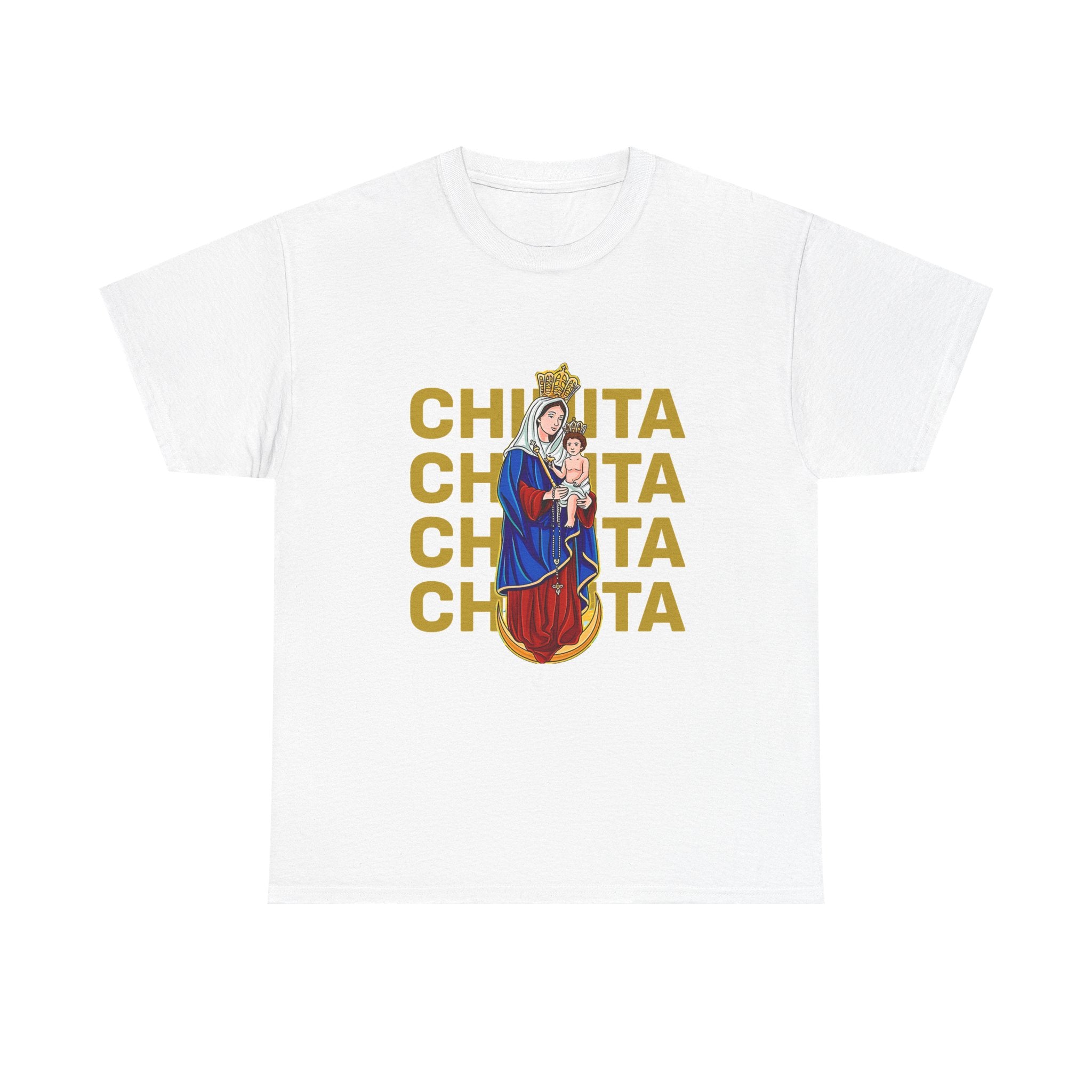 Virgin Mary Religious Tee — "Chinita" Repeat Retro Devotional T-Shirt
