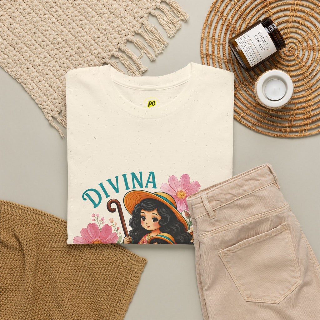 Divina Pastora Graphic Tee — Cute Marian Shepherdess Shirt with Lambs