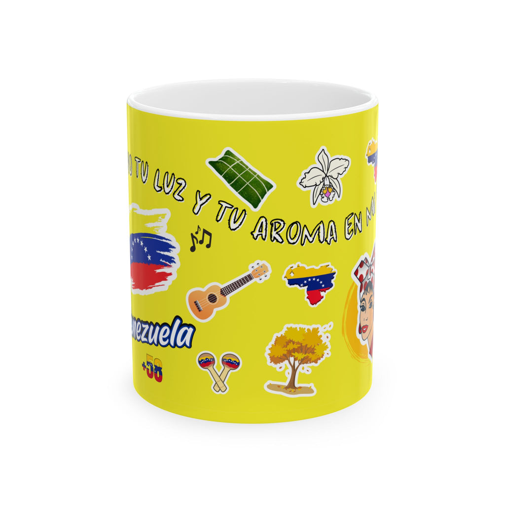 Venezuela Sticker Collage Ceramic Mug — Yellow 11oz/15oz Coffee Cup