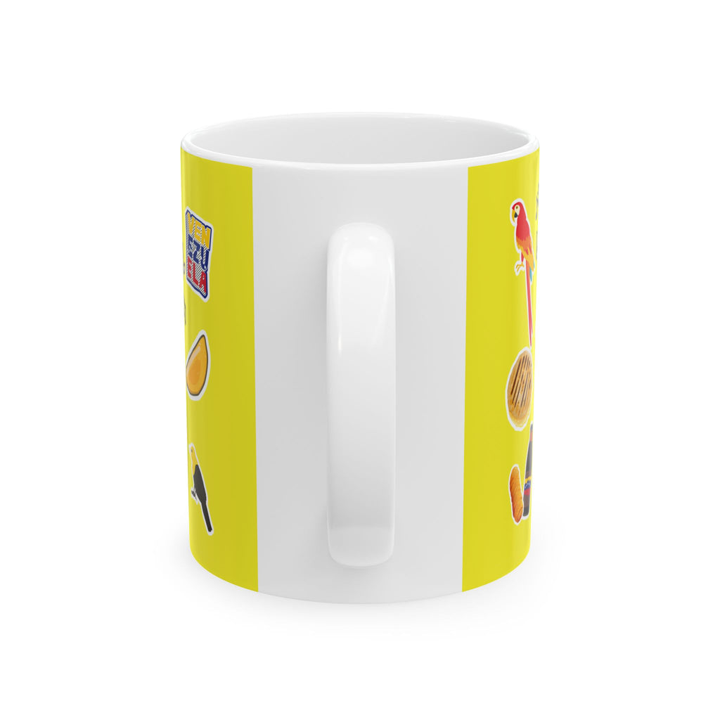 Venezuela Sticker Collage Ceramic Mug — Yellow 11oz/15oz Coffee Cup
