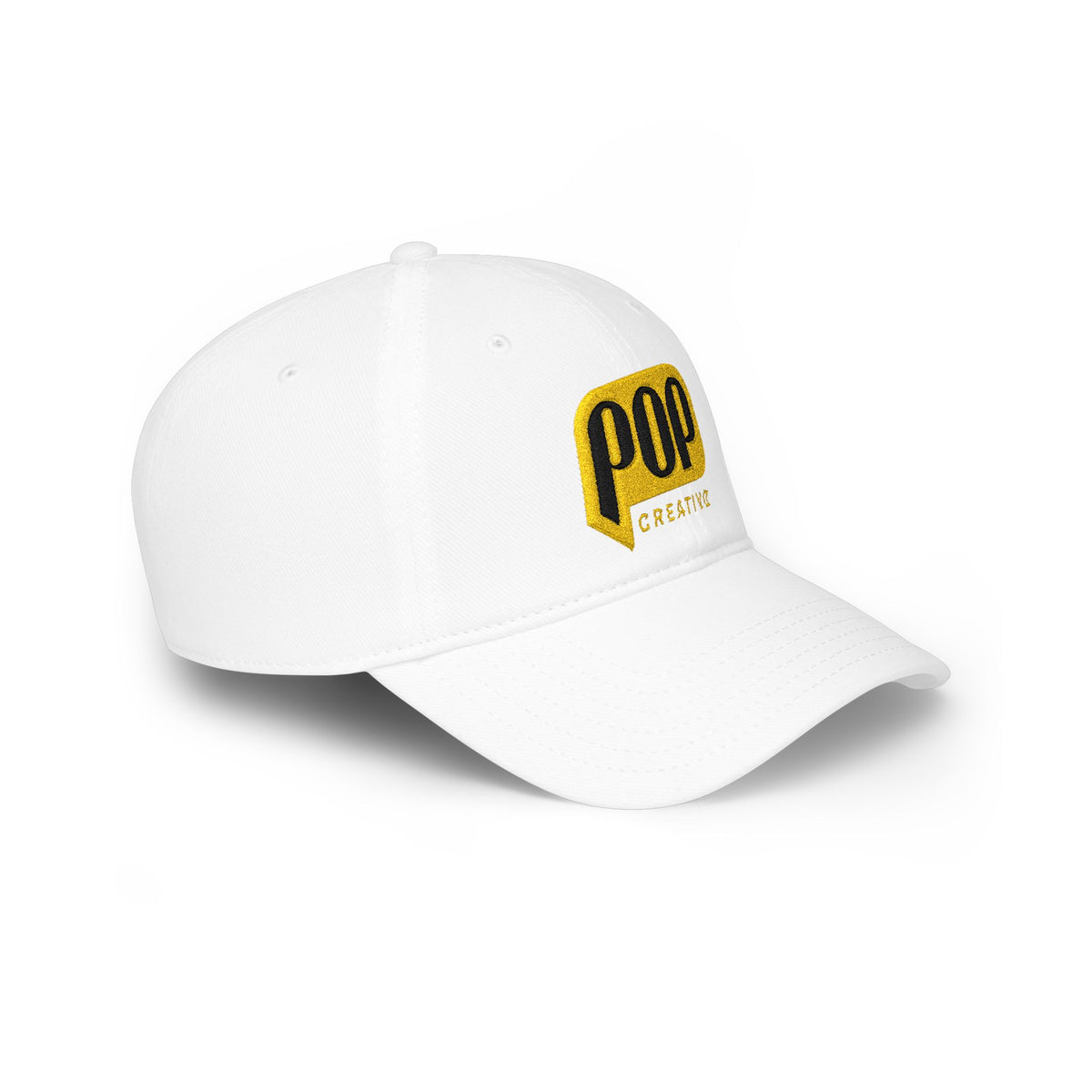 Pop Creativo Embroidered Baseball Cap — Retro Yellow Logo Low-Profile Hat