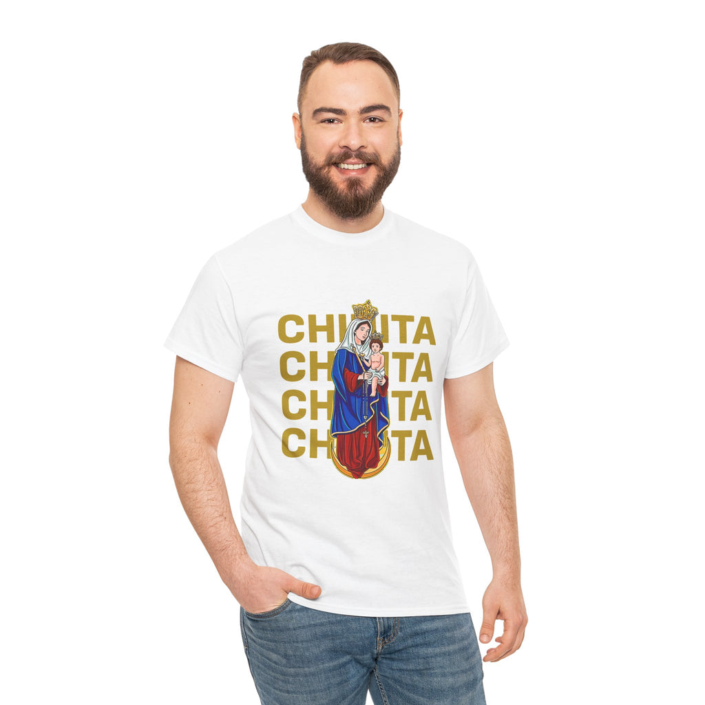 Virgin Mary Religious Tee — "Chinita" Repeat Retro Devotional T-Shirt