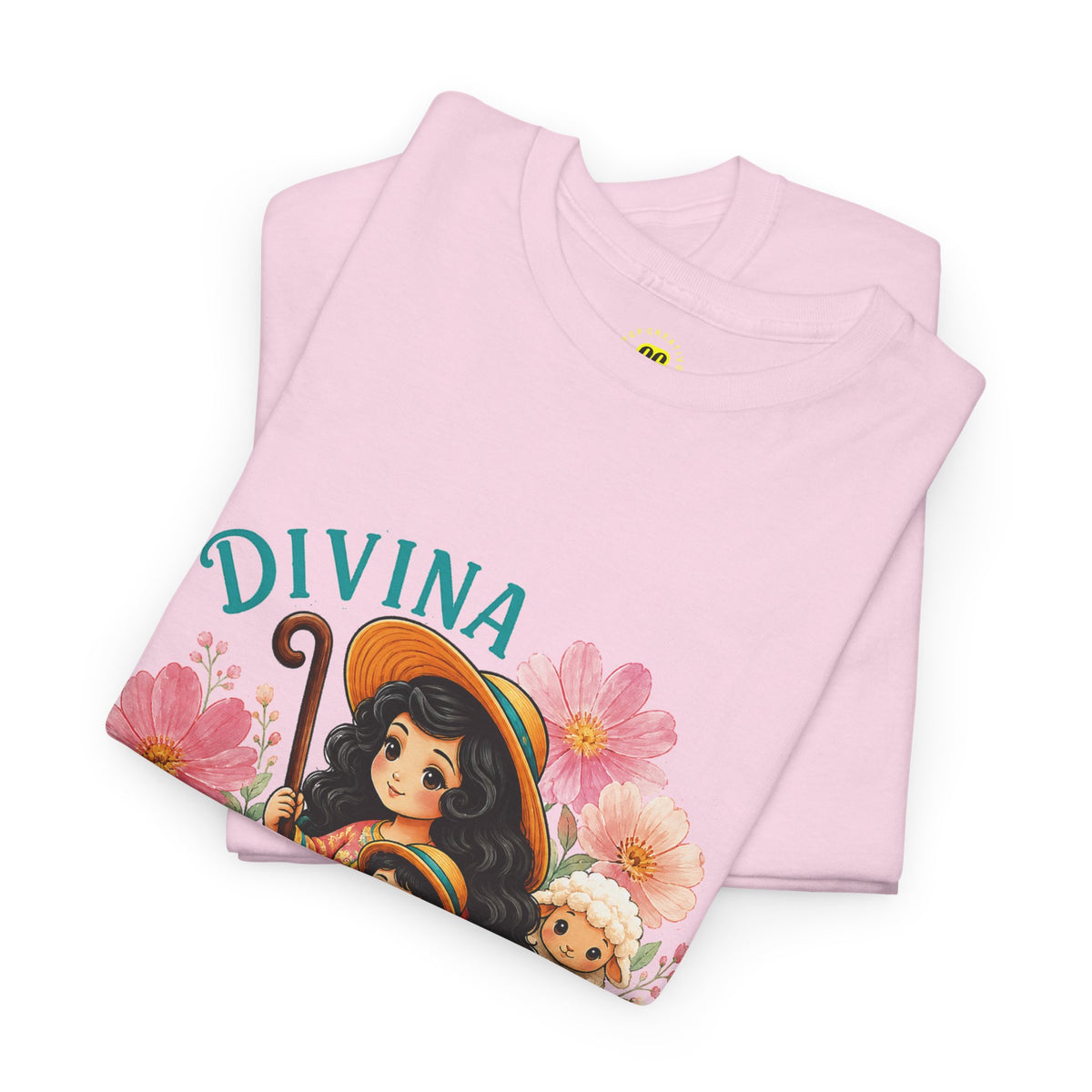 Divina Pastora Graphic Tee — Cute Marian Shepherdess Shirt with Lambs