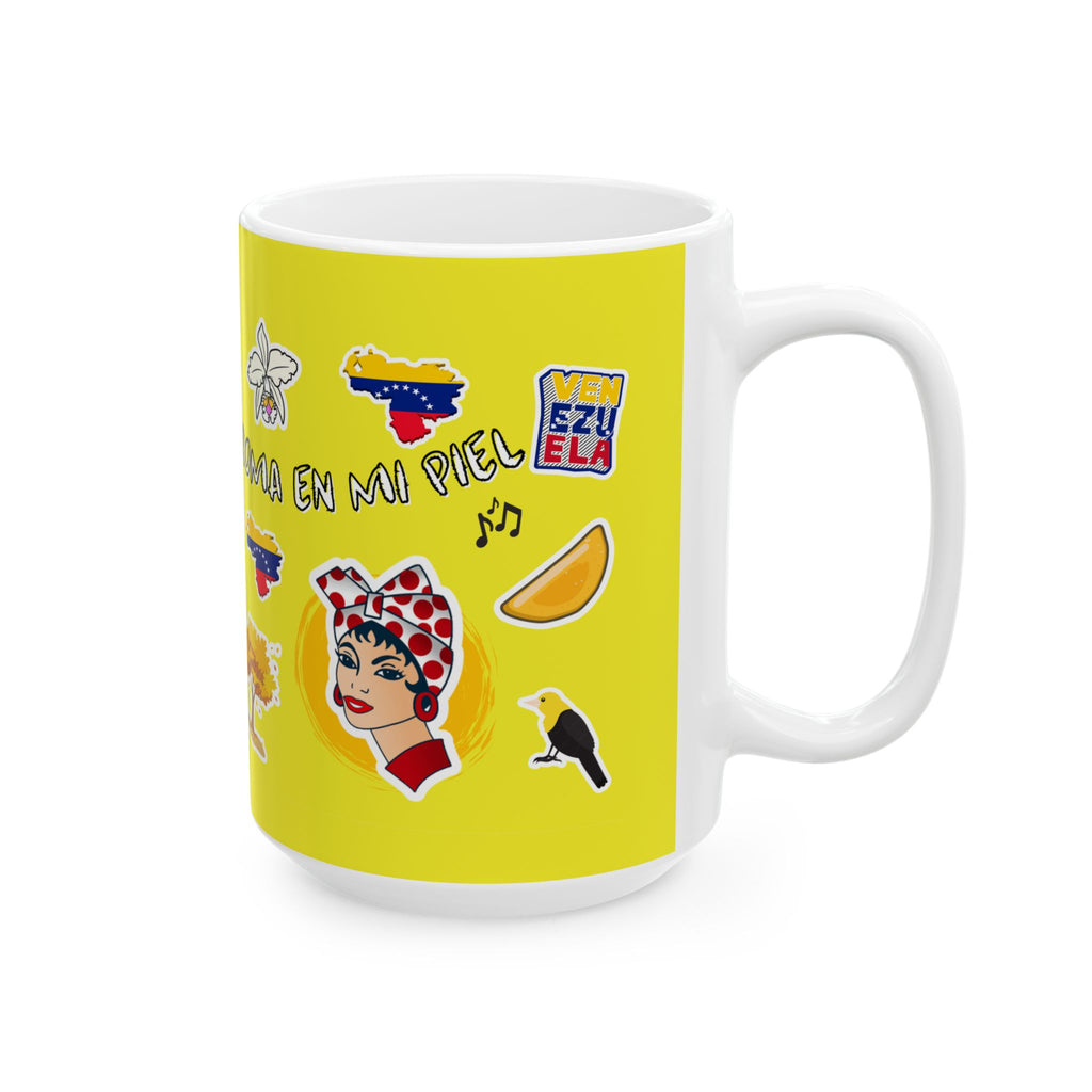 Venezuela Sticker Collage Ceramic Mug — Yellow 11oz/15oz Coffee Cup