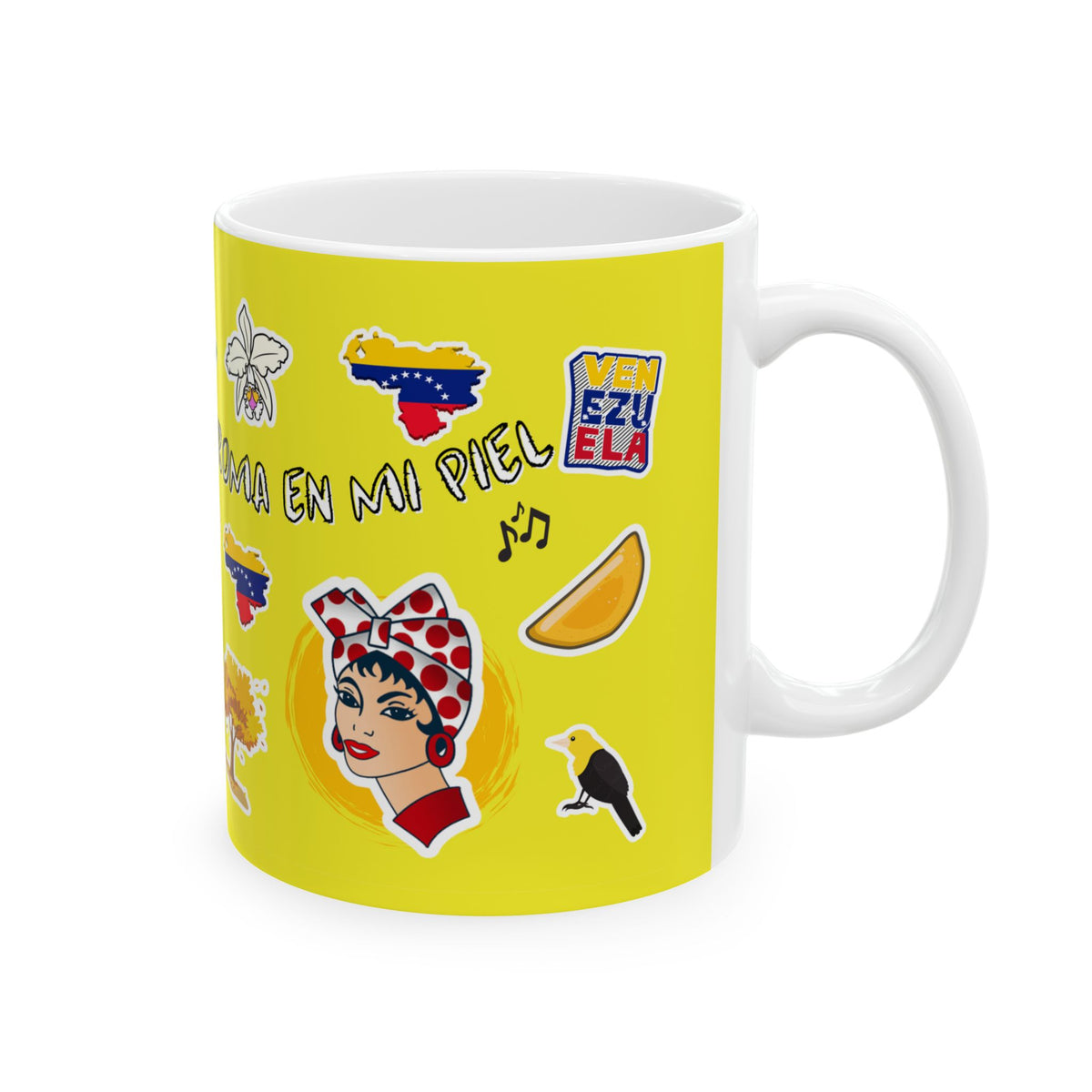 Venezuela Sticker Collage Ceramic Mug — Yellow 11oz/15oz Coffee Cup