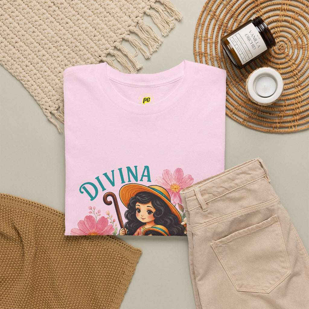 Divina Pastora Graphic Tee — Cute Marian Shepherdess Shirt with Lambs