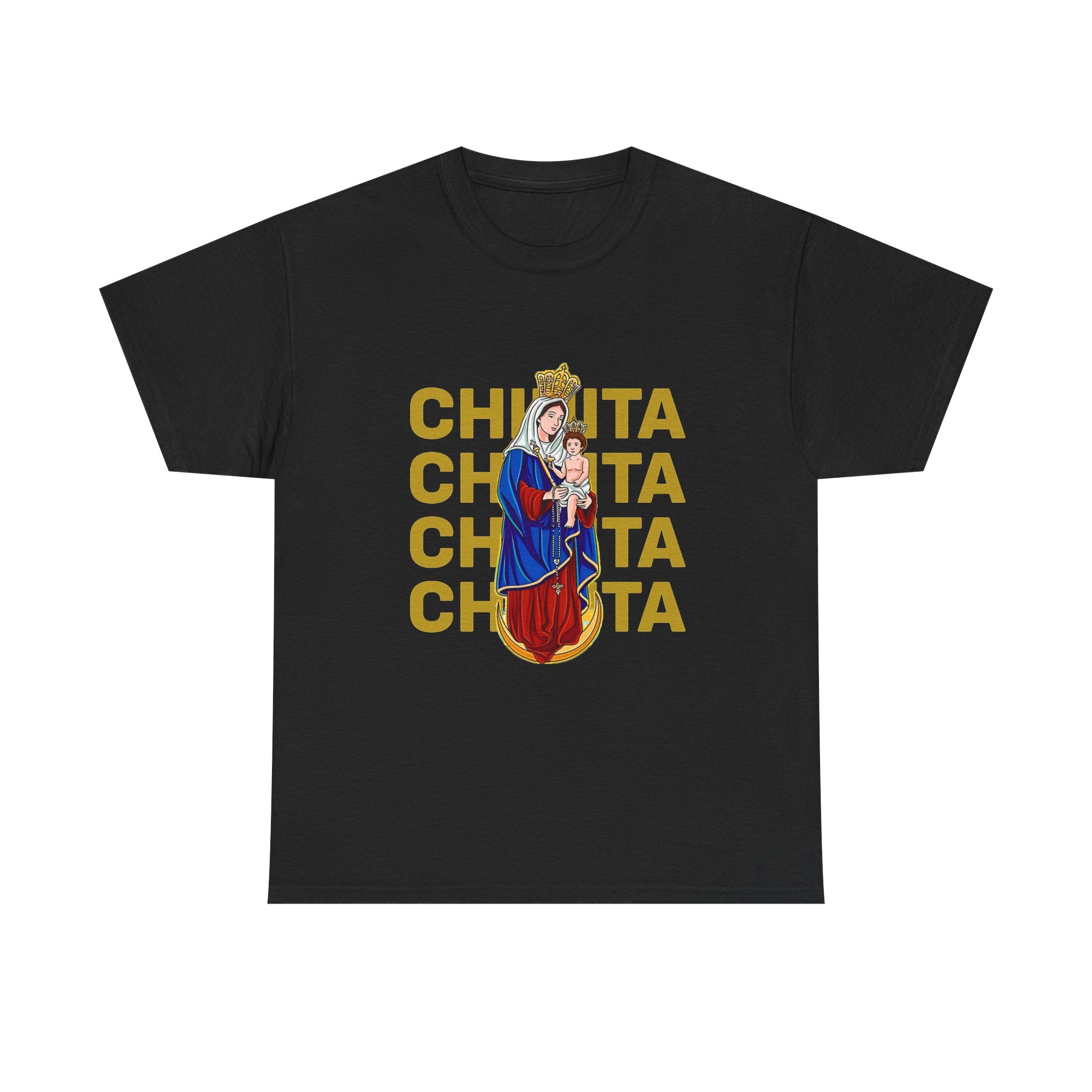 Virgin Mary Religious Tee — "Chinita" Repeat Retro Devotional T-Shirt