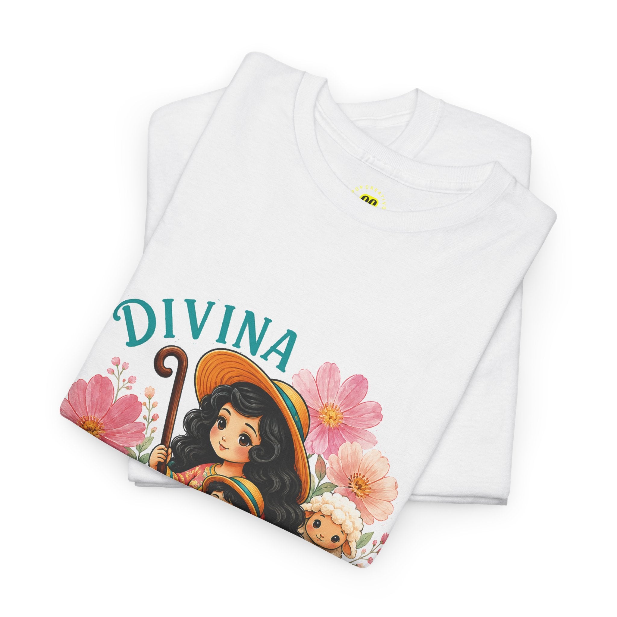 Divina Pastora Graphic Tee — Cute Marian Shepherdess Shirt with Lambs